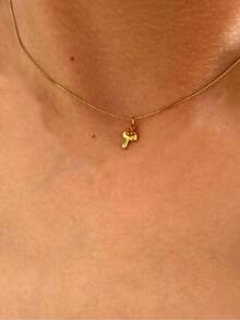 1件装不锈钢防水不褪色可爱精致迷你蘑菇吊坠项链，适合女性日常佩戴 - 金色 - 查看 4