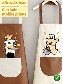 1pc Cute Cartoon Puppy Waterproof & Oil-Proof Apron, Sleeveless Kitchen Cooking Apron With Large Pocket, Adjustable Halter, Unisex Fashionable Minimalist Cleaning Apron, Durable, Easy To Clean, No Fading Or Discoloration, Breathable - 1 Gray and White - View 4