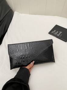 时尚纯色优雅鳄鱼纹信封手拿包，休闲百搭手提包 - 彩色 - 查看 7