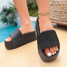2026 Summer New Thick Sole Slippers For Women, Non-Slip, Increase Height, Strap Beach Sandals - Black - View 3