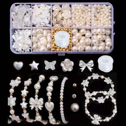 什锦亚克力珠子仿珍珠时尚首饰配件套装，糖果色可爱吊坠串珠DIY首饰、钥匙扣、项链工艺材料，适用于制作节日派对礼物