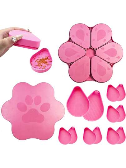 一套5D DIY钻石画工具套装，猫爪系列钻盘工具套装，人造钻石艺术收纳用品，包含6套小钻盘配件，送给钻石画爱好者的礼物，复活节、圣诞节、感恩节、万圣节、新年、情人节、生日礼物