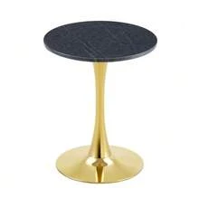 Table d'appoint ronde de 60 cm / petite table à manger en MDF : plateau réalisé avec une technologie de thermoformage de haute qualité, aspect grain blanc, pied de support doré – parfait pour les espaces de vie européens. - Noir - Voir 8