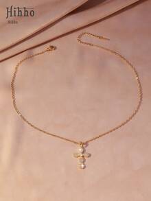 Hihho 1件四叶草幸运吊坠项链，搭配优雅十字架锁骨链，日常佩戴及节日礼物 - 項鍊 - 查看 5
