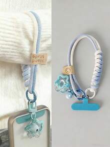 短款编织手机挂绳，适用于任何手机壳，星形吊坠，女士手持防摔挂带 - 彩色 - 查看 1