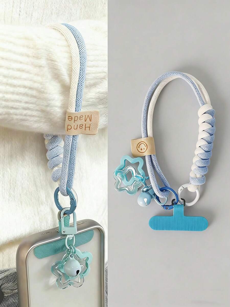 短款编织手机挂绳，适用于任何手机壳，星形吊坠，女士手持防摔挂带 - 彩色 - 查看 1