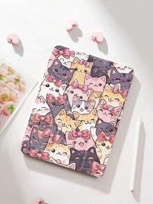 1pc Beige Leopard Print, Kitt & Flower Pattern Tablet Protective, Compatible With 10. 2, Pro 11 2021/2020/10th Gen, 10. 2 (A16), 11 11th G 2025, Tab A8 10. 5 2022, Matepad 10. 4/Tab, With Pcil Slot, Anti-Drop, Tablet Stand, Auto Sleep/Wake, New Year's 2026. Holiday Accessories. - Multicolor - View 10