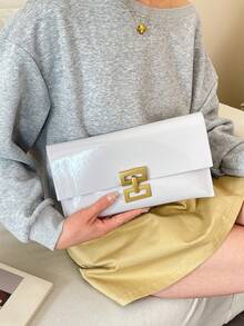 2026 New Crocodile Embossed Envelope Clutch Bag, High-Quality Minimalist Women's Underarm Bag, Large Capacity Solid Color Glossy Handbag - White - View 5