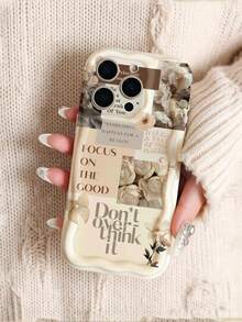 田园风拼贴手机壳 – 复古纸张和花卉贴纸设计，搭配励志语录 – 3D浮雕花朵和柔软的奶油色TPU材质 – 非常适合日记爱好者、送礼佳品和日常正能量之选，国际版，非国内版 - 彩色 - 查看 3