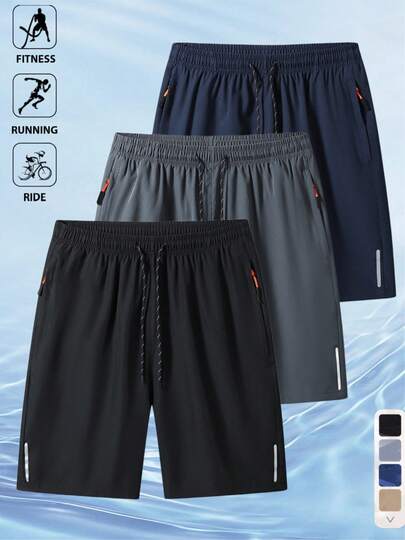 Men's Sports Casual Quick-Dry Breathable Shorts, Solid Color Outdoor Sports Pants Black