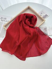 1pc Pleated Satin Headscarf, Suitable For Women's Daily Outfit Matching - Red - View 3