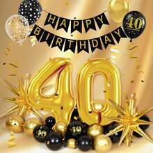 114pcs Black And Gold 40th Birthday Balloon Arch Kit With 32" Number 40 Aluminum Film Balloons For Men And Women 40th Birthday Party Decorations - View 4