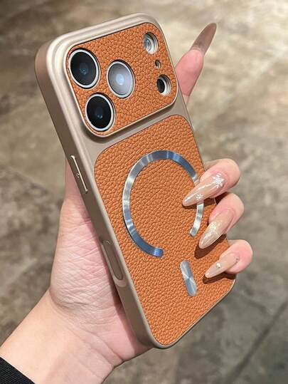 Luxury Litchi Leather Texture CD Pattern Magnetic Wireless Charging Phone Case For IPhone 17 Pro Max, 17 Pro, 16 Pro Max, 15 Pro Max, 14 Pro, 13, 12, Matte Lens Protection Anti-Fall Protective Cover