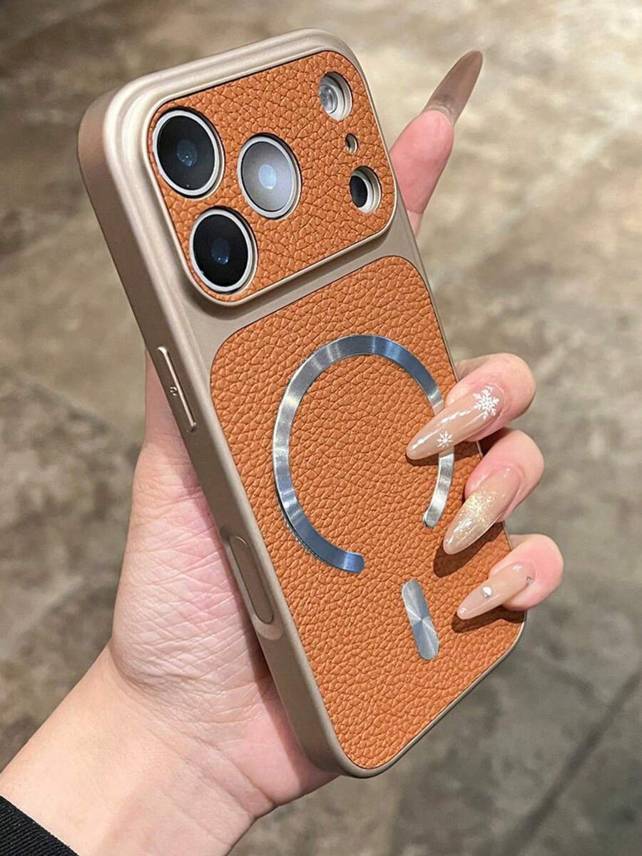 Luxury Litchi Leather Texture CD Pattern Magnetic Wireless Charging Phone Case For IPhone 17 Pro Max, 17 Pro, 16 Pro Max, 15 Pro Max, 14 Pro, 13, 12, Matte Lens Protection Anti-Fall Protective Cover