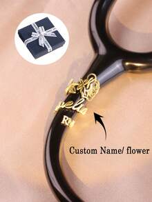 1pc Personalized Birth Month Flower Stethoscope Charm, Custom Name Initials And Birth Flower Stethoscope Decoration, Elegant Decorative Accessory, Customizable Item, Personalized Gift, Christmas Gift, ID Tag: Gift For Friends Or Classmates, Graduation Gift - Multicolor - View 3