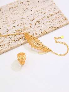 一套时尚休闲百搭镂空花卉手链戒指首饰套装（女士款） - 金黃色 - 查看 10