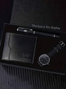 3/1pc New Fashion Men's Business Quartz Watch With Luxury Wallet & Pen Set, Suitable For Parties, Trips, Office Wear, Also Great Gift For Mother's Day, Back To School, Holidays - Multicolor - View 1