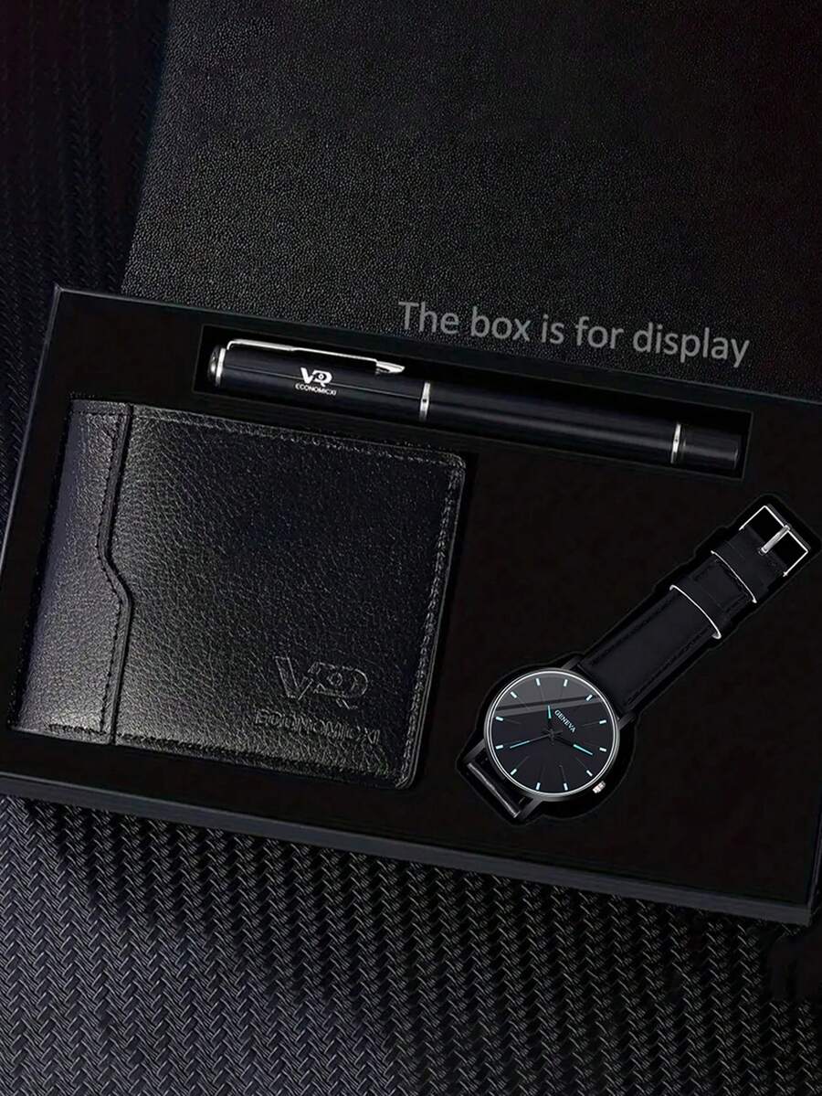 3/1pc New Fashion Men's Business Quartz Watch With Luxury Wallet & Pen Set, Suitable For Parties, Trips, Office Wear, Also Great Gift For Mother's Day, Back To School, Holidays - Multicolor - View 1