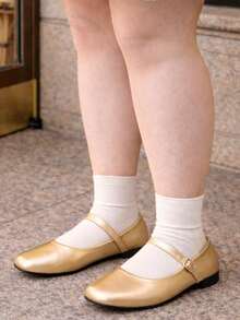 HFSHUNXY Flatjoy 2026 優雅夏季女款金色方頭瑪麗珍平底鞋，通勤百搭，優雅時尚，休閒簡約，適合購物、約會、派對、宴會、情人節，單條扣帶，寬楦頭 - 金色 - 查看 2