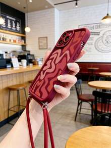 时尚酒红色纹理防指纹红色砂纸防摔挂绳手机壳，适用于苹果17/苹果17 Pro/苹果17 Pro Max/苹果Air/16/15/14/13和S25 Ultra/S24 Ultra/S23 Ultra/A07/A17 [国际版，非本地版] 手机壳 - 紅色 - 查看 3