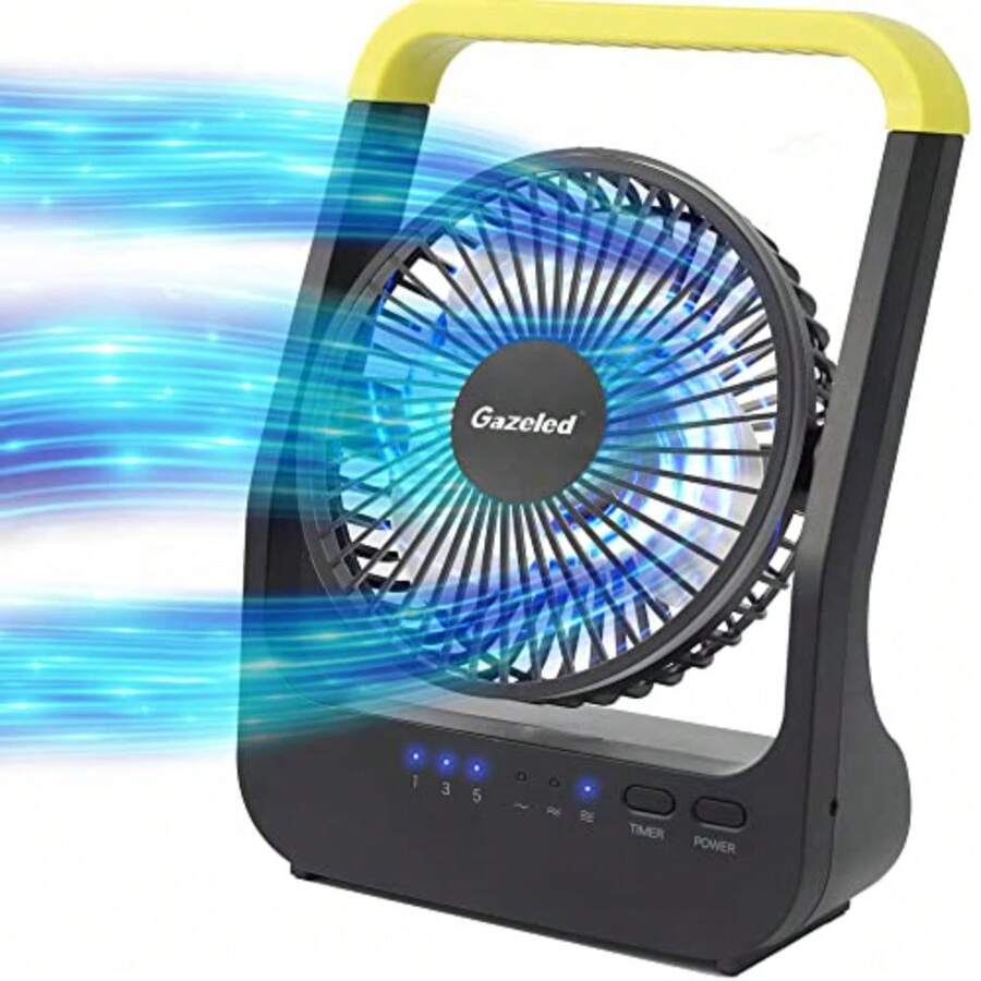 Battery Powered Fan Long Lasting Battery Operated Fans for Camping Portable D-Cell Desk Fan with Timer 3 Speeds Whisper Quiet 180° Rotation for Office Bedroom Outdoor 5'' Model: F15 - Amarillo - Ver 1