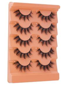 5 Pairs Fluffy Cartoon Style False Eyelashes, Natural Cat Eye Design, Faux Mink, Wispy Lash Strips - View 6