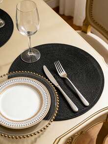 Bộ 1/4/6 tấm lót bàn tròn dệt 15 inch - Chống trượt, chịu nhiệt, có thể giặt máy | Bảo vệ mặt bàn khỏi vết bẩn và trầy xước | Phong cách trang trại, phù hợp cho nhà bếp, phòng ăn, tiệc Giáng sinh và năm mới - màu đen - Xem 3