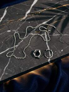 1 chiếc dây chuyền mặt dây chuyền hình lục giác và tròn tối giản thời trang bằng thép không gỉ, thích hợp đeo hàng ngày cho nam giới. - Bạc - Xem 4