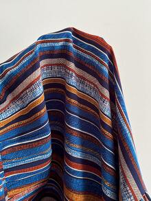 大码女式波西米亚风多色条纹印花连衣裙，适合海滩、休闲、度假等各种场合，优雅夏季之选 - 彩色 - 查看 8