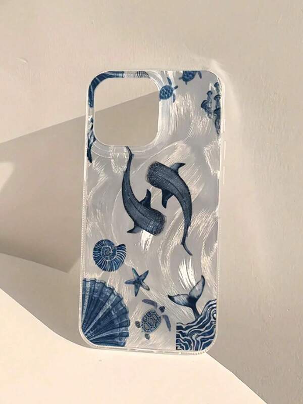 Ocean 1pc Feather, Seashell, Whale Pattern Full Coverage TPU Shockproof Phone Case, Compatible With Apple 16, 15, 14, 13, 12, 11 Pro Max, And Series