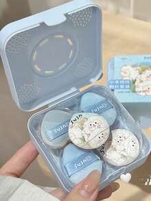 Set de 5 esponjas de maquillaje suaves y amigables con la piel con forma de cordero, difuminador de maquillaje para corrector e iluminador - Azul - Ver 2