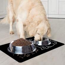 1件装猫咪喂食垫，宠物食品和水碗垫，饮水垫，室内 - 黑色 - 查看 3