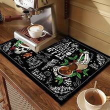 1 Piece, Square Skull Coffee Pattern Anti-Scald Mat, Soft Rubber Backing Heat Insulation Pad, Desktop Protection Mat, Coffee Machine Counter Mat, Kitchen Drain Mat, Home And Kitchen Placemat - Multicolor - View 2