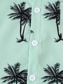 Boys' Casual Plant Print Polo Shirt + Solid Color Pants, Summer - Olive Green - View 6