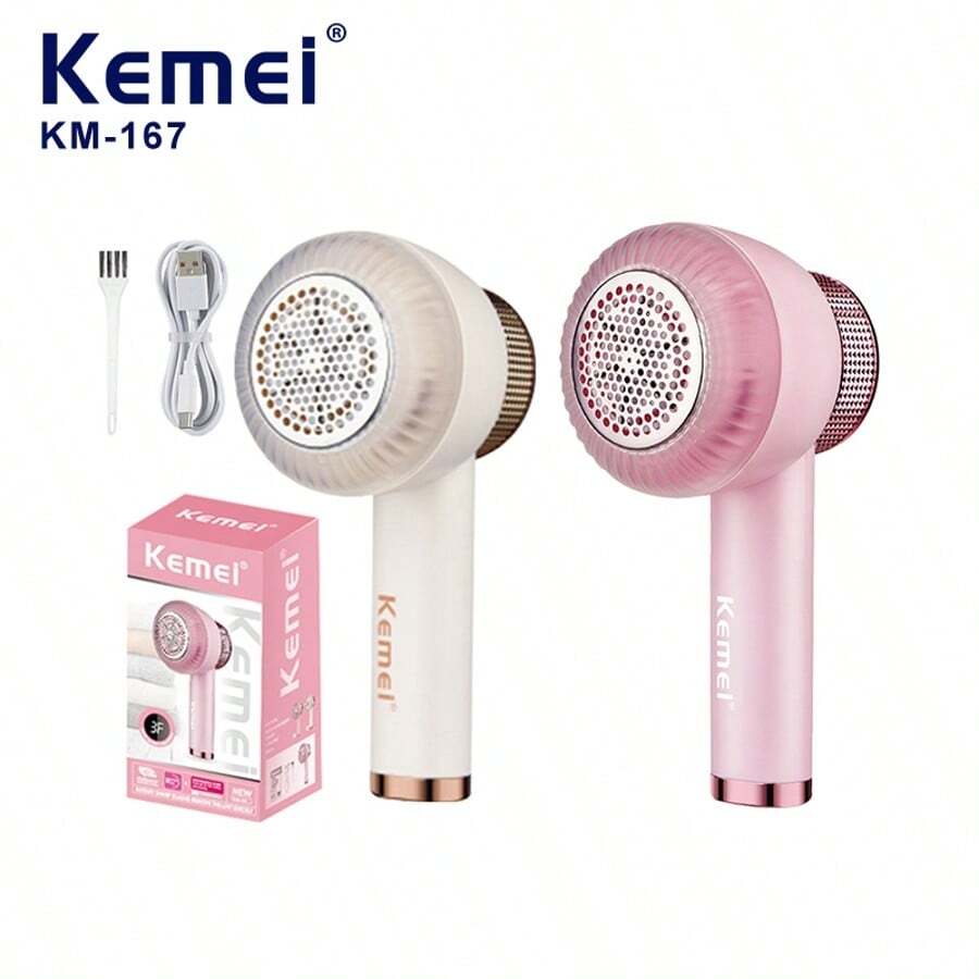 Kemei KM-167 电动剃须刀/织物剃须刀，不锈钢六刀片刀头，三档可调速度，高速电机，适用于衣物 - 不可視集塵盒 - 查看 1