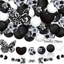 28pcs Silicone Beads, Black & White Bowknot Heart Rose Floral Print Design, Suitable For Jewelry Making, DIY Bracelets, Lanyards, Beaded Pens, Holiday Decorations And Crafts - Ideal Birthday, Spring/Summer, Father's Day, Mother's Day Gift Accessories - Beading Kit, Beading Supplies - 28pcs - View 5