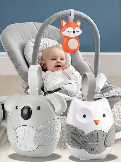 猫头鹰造型月光旋律夜灯安抚器，便携式婴儿推车悬挂音乐玩具