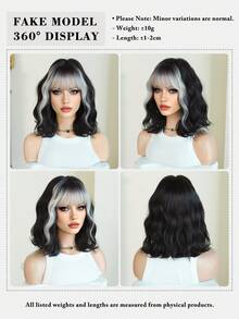 7JHH WIGS 女士短款波浪黑色波波头假发，带灰色刘海，12英寸短波浪卷发假发，自然合成发丝，耐热假发，适合日常角色扮演、音乐节派对等场合佩戴。 - 挑染灰色 - 查看 6