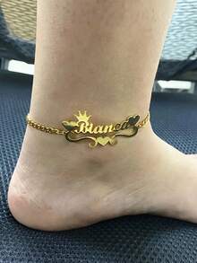 1pc Customized Personalized Heart Crown Name Anklet, Custom Anklet, High Quality Cuban Chain, Stainless Steel Jewelry, Customized Name Anklet, Customized Jewelry, Customized Items, Customized Christmas Gift, Halloween Jewelry, Anniversary Gift, Birthday Gift, Personalized Gift Suitable For Family And Friends - Multicolor - View 6