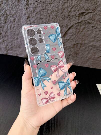 1个透明TPU四角防摔卡套，饰有心形蝴蝶结涂鸦图案，时尚百搭创意个性化全包覆式软壳手机壳，适合作为礼物送给女友/男友、挚友/兄弟姐妹、妻子/丈夫、伴侣、家人/朋友、老板/同事，兼容/安卓手机。