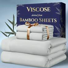 4pcs Bamboo Cooling Bedding - Extra Deep Pocket Breathable And Cooling - Suitable For Hot Sleepers And Sweats, Pillowcases, Flat Sheet And Fitted Sheet - A Perfect Gift For Family, Queen And King Sizes, Next Day Delivery - 淺灰色 - 查看 8