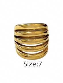 1 chiếc nhẫn thép không gỉ mạ vàng 18K kiểu dáng tối giản thanh lịch 5 đường kẻ, bền, chống nước và chống phai màu, phù hợp để đeo hàng ngày, đi du lịch và đi biển. - Nhẫn nữ năm đường kẻ - Xem 22