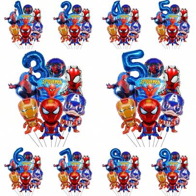 Globos decorativos autorizados de la serie Cool, tema de fiesta de cumpleaños de superhéroes azul y rojo, decoración de globos para fiesta de cumpleaños de niños y niñas, incluye globos de papel de aluminio y globos con números, adecuado para decoración de mesa de pastel de bautizo de bebé, juguetes y globos