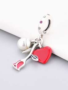 HuooNew 1pc 925 Sterling Silver Heart Enamel Pendant, Unisex Romantic Jewelry Gift - Silver - View 4
