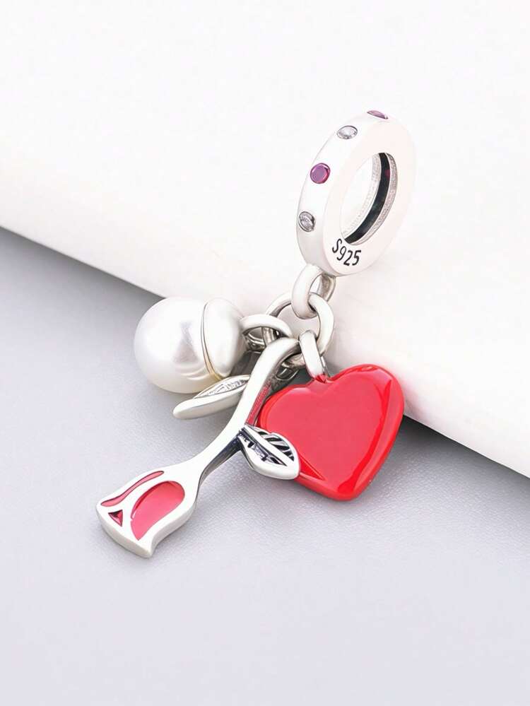 Mặt dây chuyền hình trái tim tráng men bằng bạc Sterling 925, trang sức lãng mạn dành cho cả nam và nữ. - Bạc - Xem 4