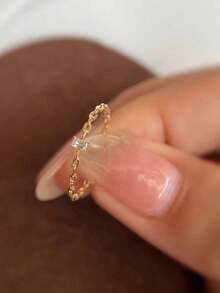 1枚S925纯银极简镂空链扣方形戒指，百搭时尚精致几何指节/中指戒指，女士款 - 方形 - 查看 10