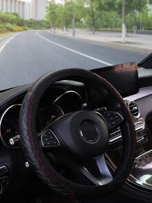 1pc Leather 3D Massage Car Steering Wheel Cover, Black, Universal For Men And Women - Multicolor - View 7