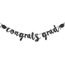 Congratulations Graduation Decorations Class Of 2026 Pre-Strung Black Glitter Congrats Grad Banner Grad Party Senior Colle High School Classroom Table Decor Hanging Garland Sign Favors Plies - Black - 查看 8