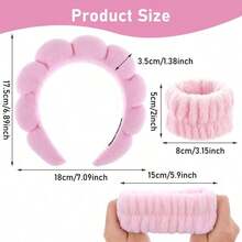 1 Set: 1pc Headband/2pcs Wristbands/3pcs Spa Headbands, Makeup Headbands, Facial Headbands, Skincare Headbands, Pink Velvet Fluffy Sponge Headbands, Bow, Pompom, Spa Headbands, Wristband Hair Accessories - Multicolor - View 10