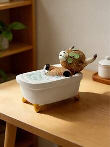 1件创意浴室沐浴高地牛树脂摆件，可收藏的浴室装饰品，独特的室内/室外家居装饰，别致的派对和展示礼物，纹理细节丰富，非常适合圣诞节、感恩节、趣味生日礼物 - 彩色 - 查看 2